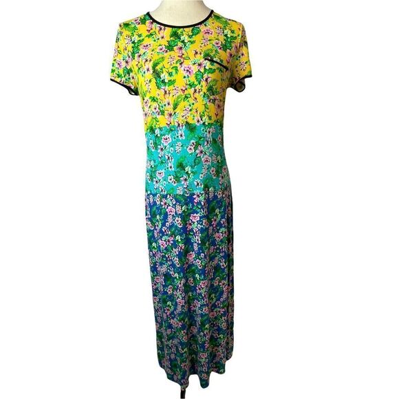 Juicy Couture Ombré Multicolor Crewneck Short Sleeve Floral Maxi Dress size M - Picture 2 of 14